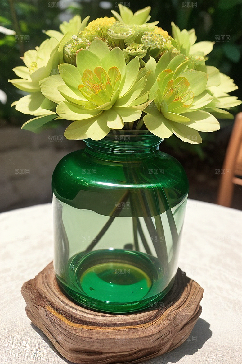 绿瓶插花的艺术之美