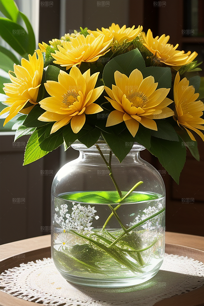 绿瓶插花的艺术之美