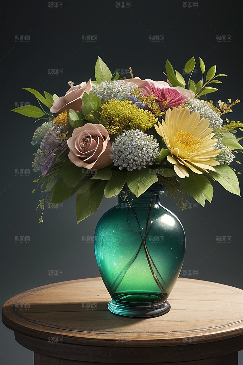 绿瓶插花的艺术之美