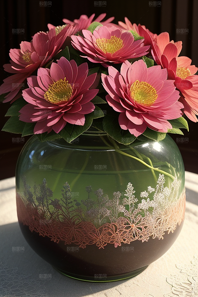 绿瓶插花的艺术之美