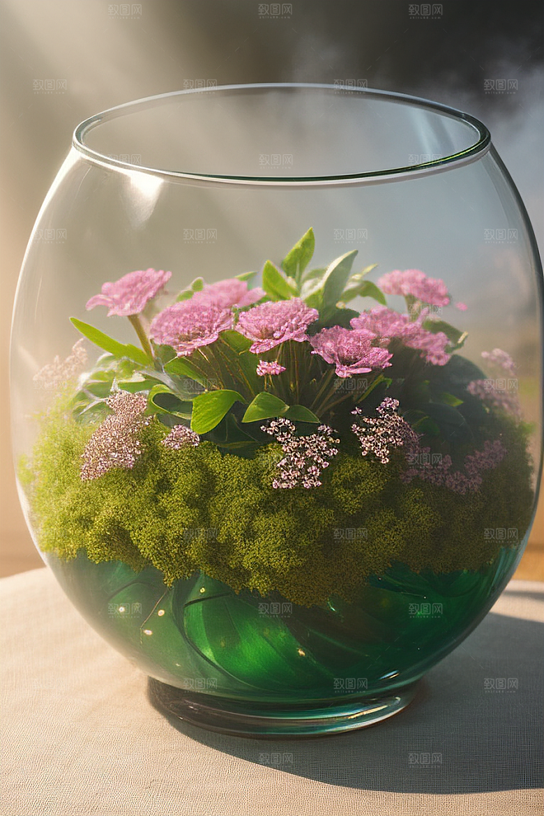 绿瓶插花大自然的精致呈现