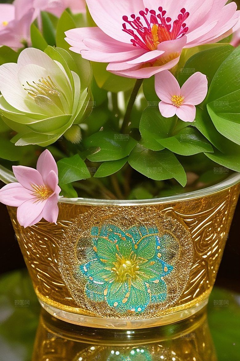 绿瓶插花大自然的精致呈现