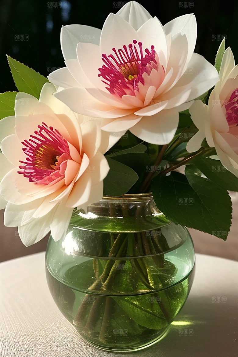 绿瓶插花大自然的精致呈现