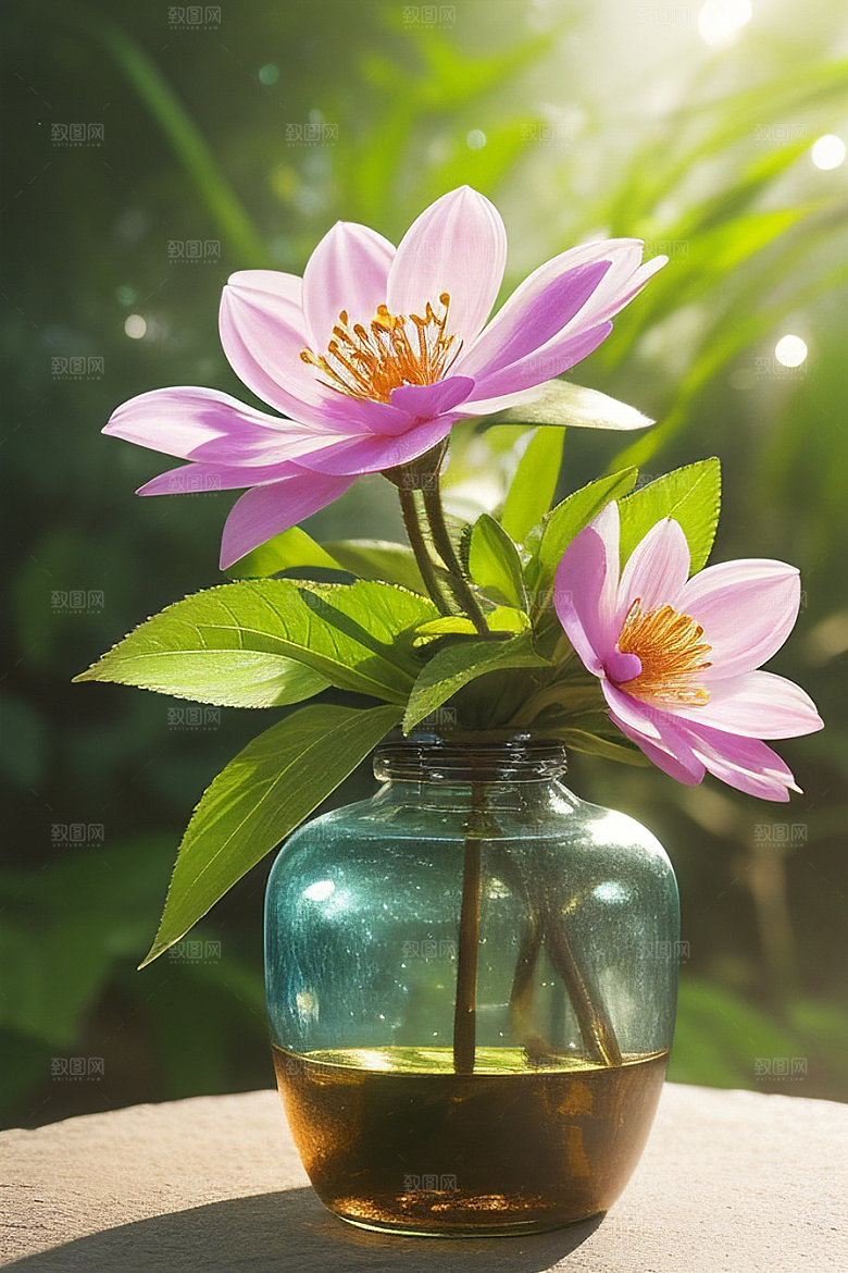 绿瓶插花大自然的精致呈现
