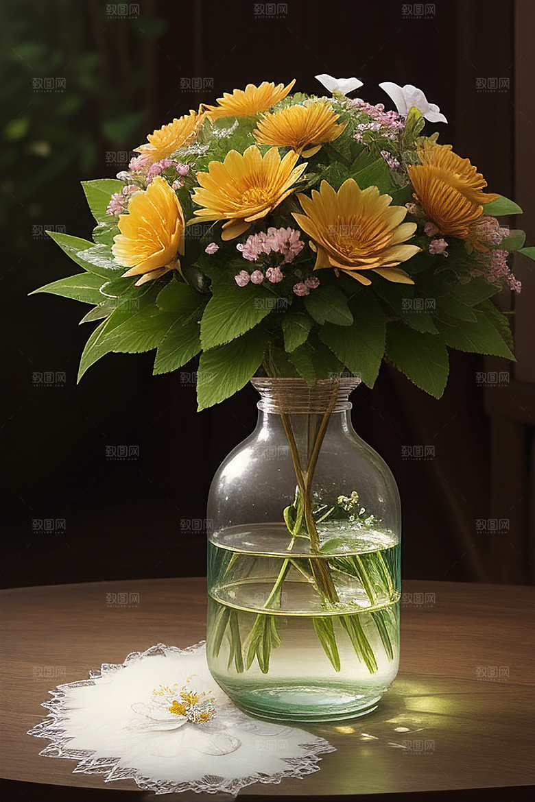绿瓶插花自然之美的绽放艺术
