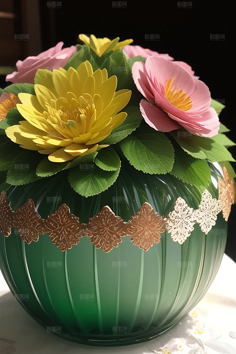 绿瓶插花自然之美的艺术诠释