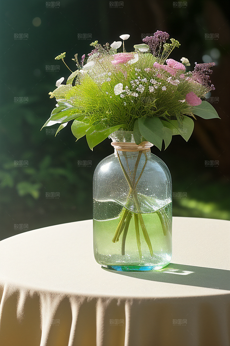 绿瓶插花自然之美的艺术诠释