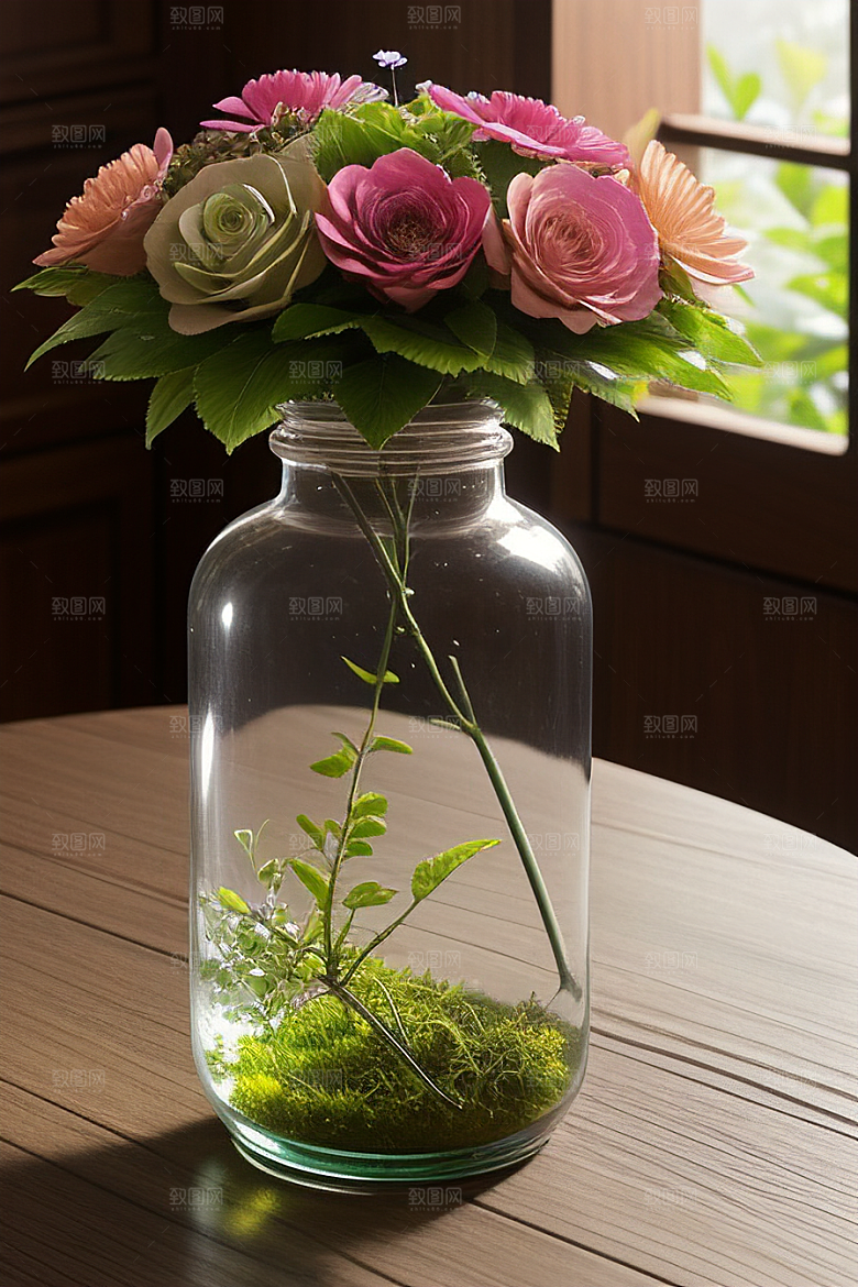 绿瓶插花自然之美的艺术诠释