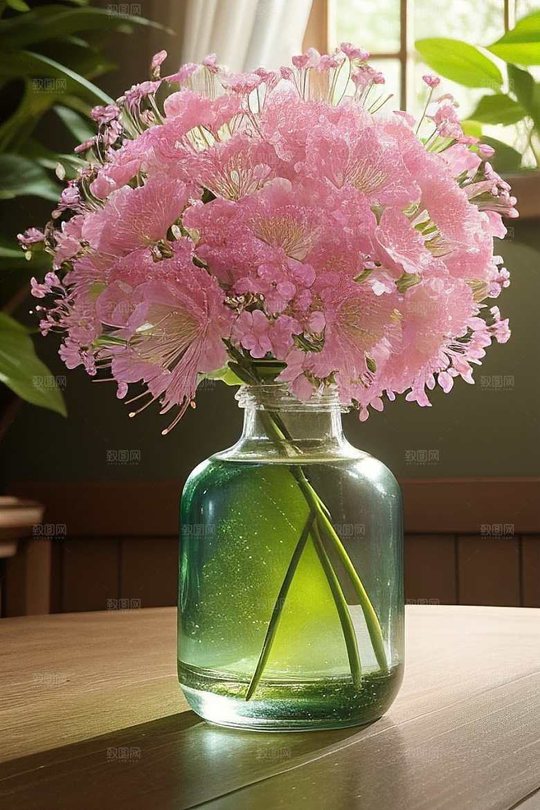 绿瓶插花自然与艺术的和谐共舞