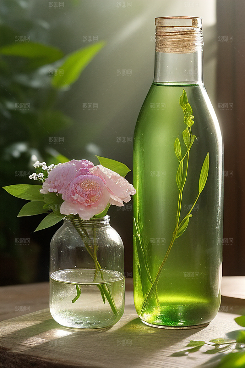 绿瓶插花自然的生命之美