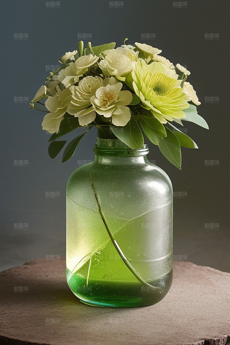 绿瓶插花自然的生命之美