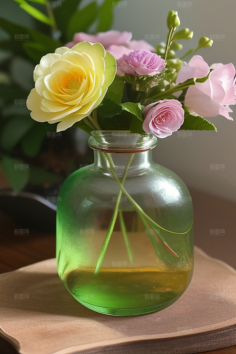 绿瓶插花自然的生命之美