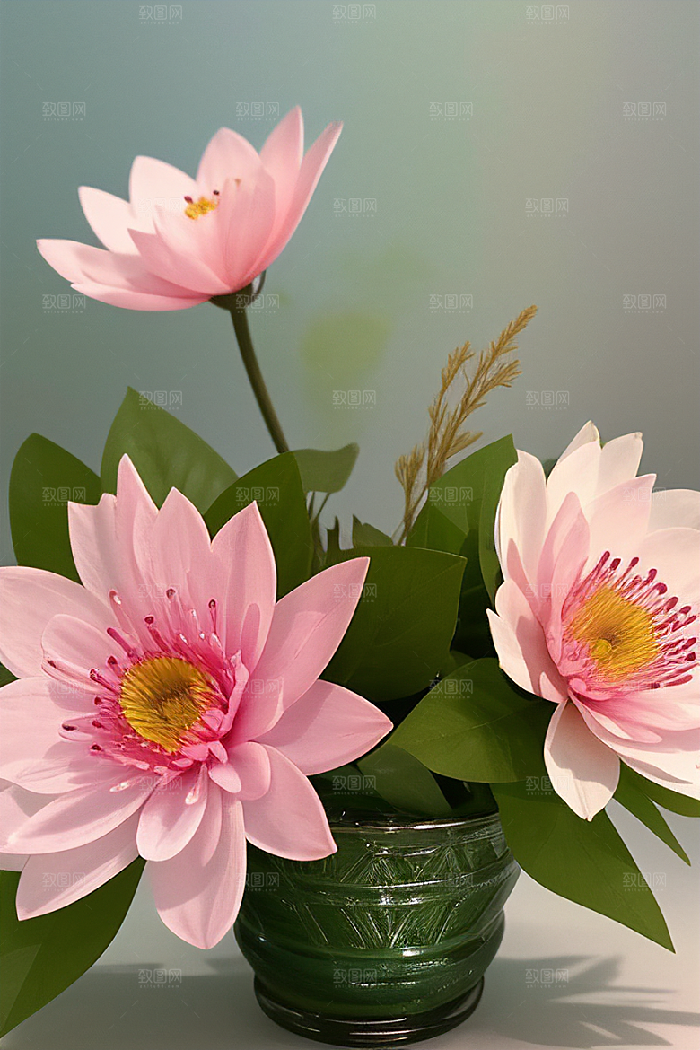 绿瓶插花自然的生命之美