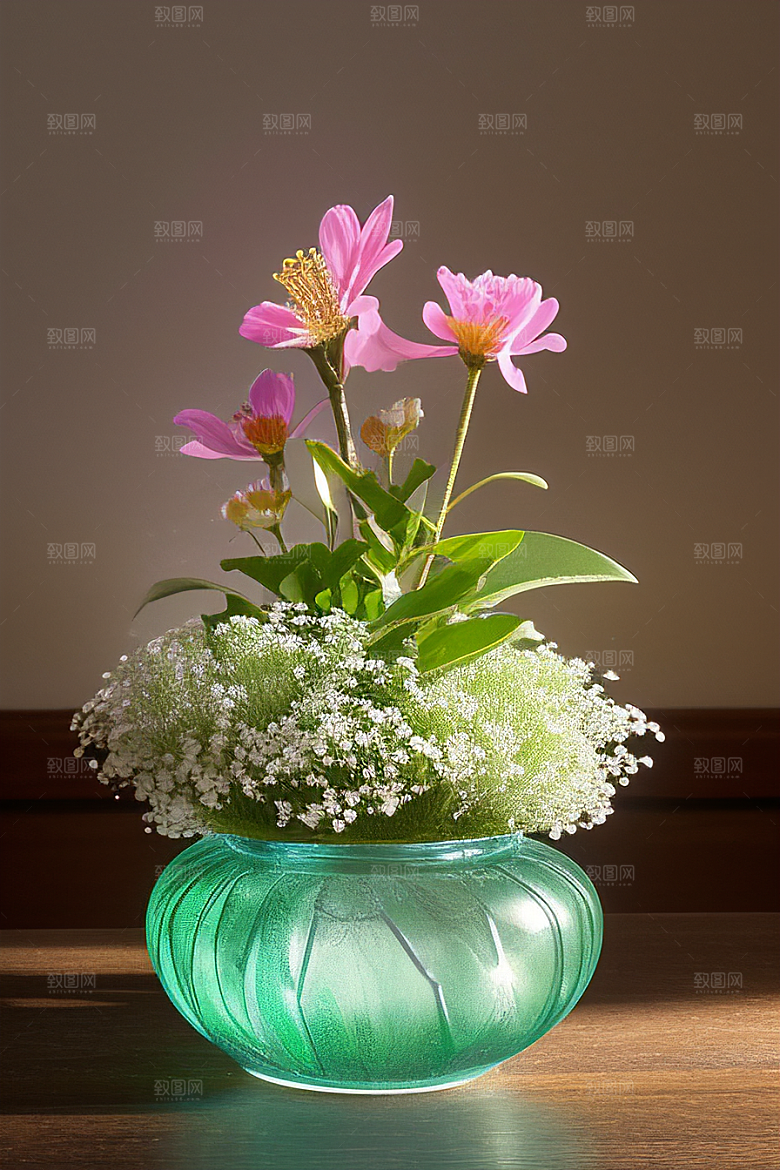 绿瓶插花自然的生命之美