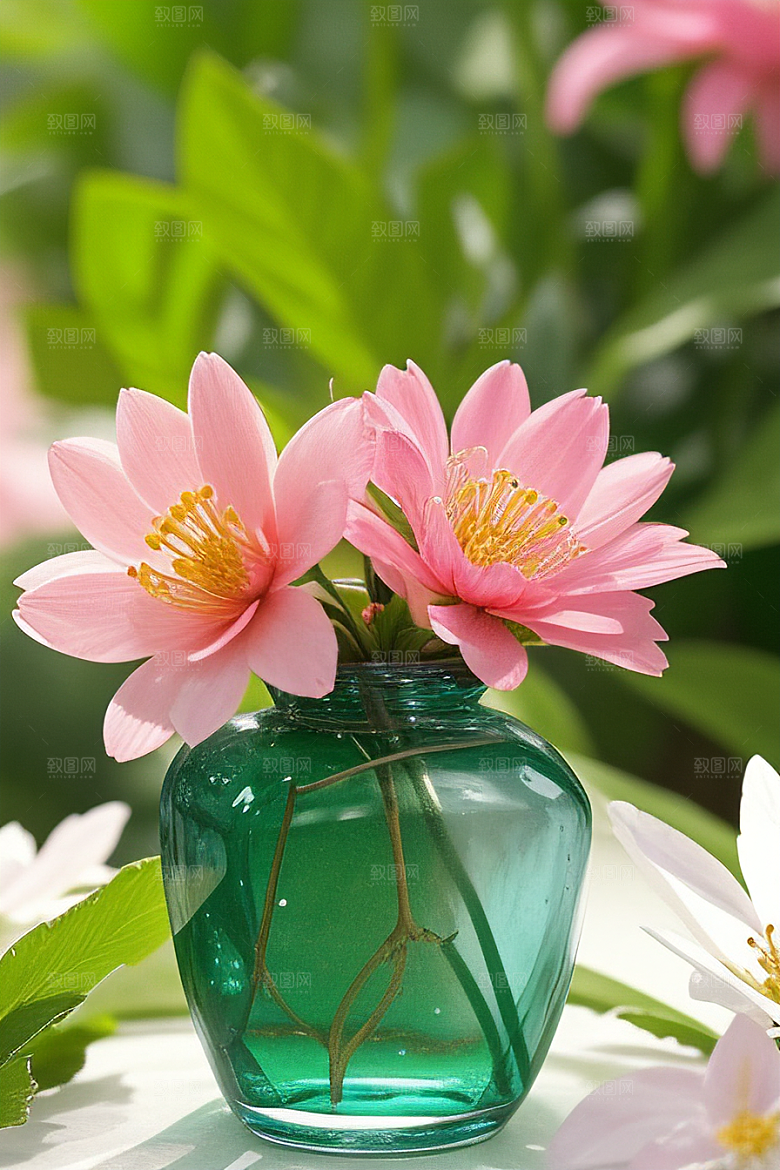 绿瓶插花自然与艺术的完美结合