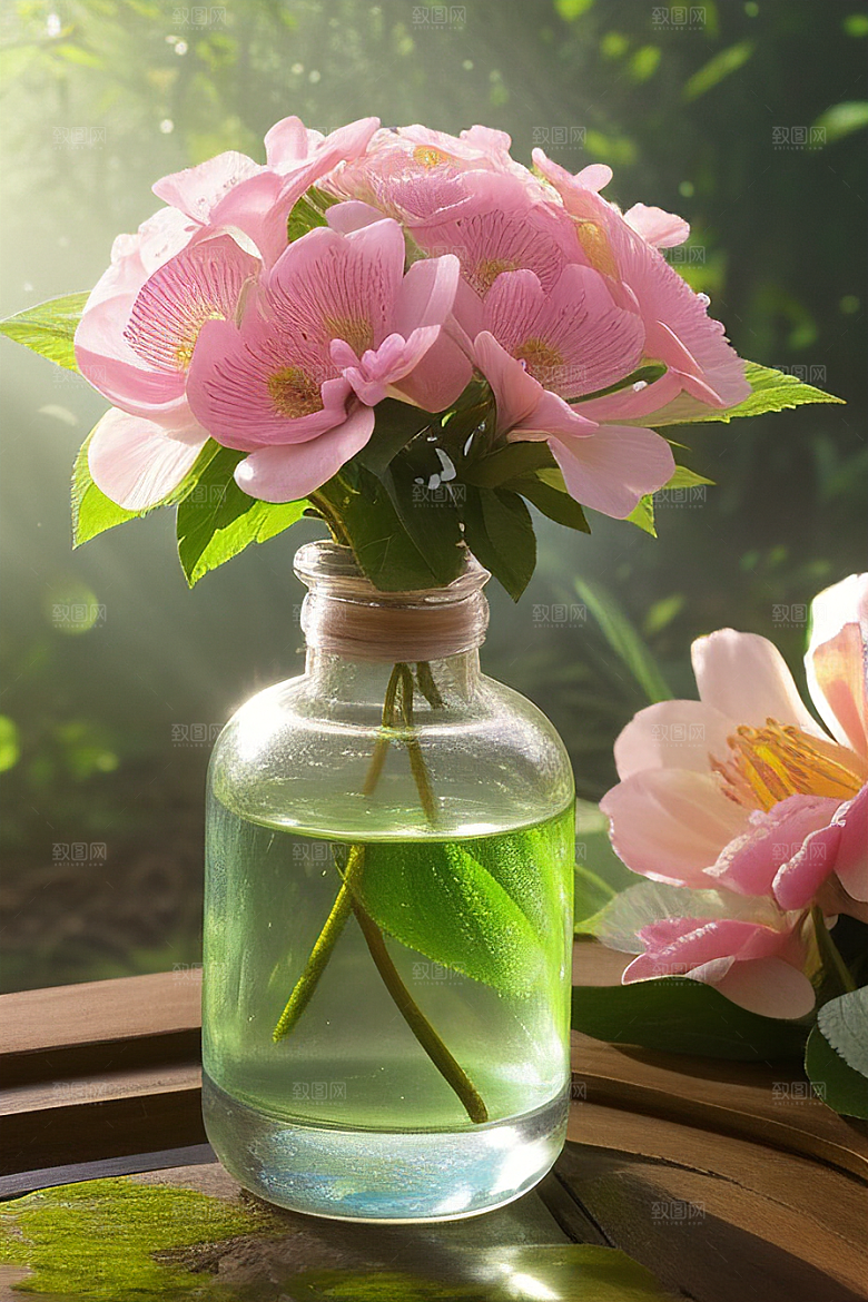 绿瓶插花的艺术之美