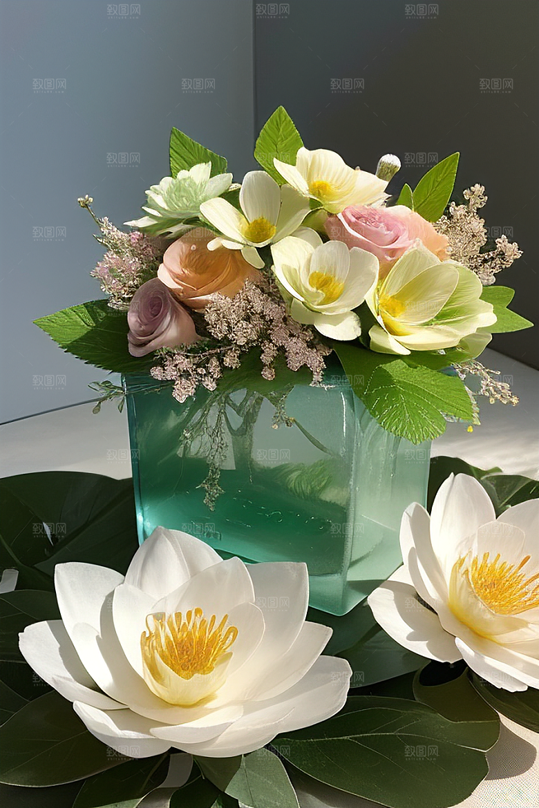 绿瓶插花的艺术之美