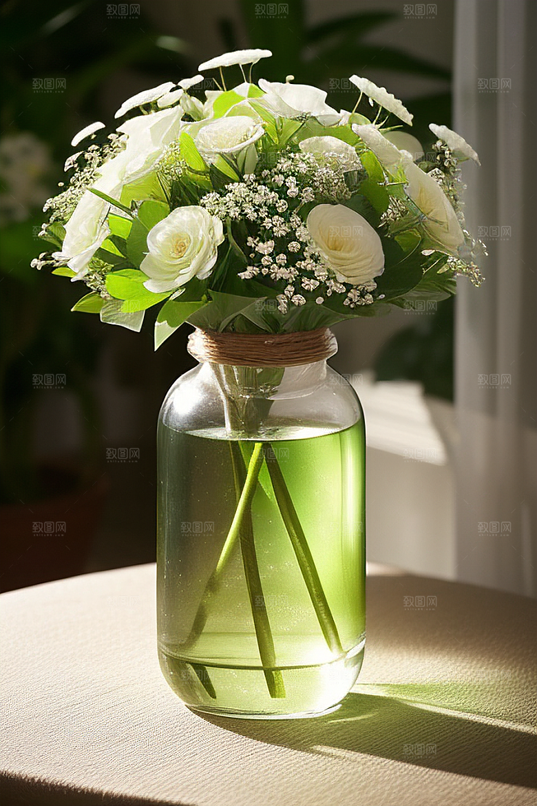 绿瓶插花的艺术之美