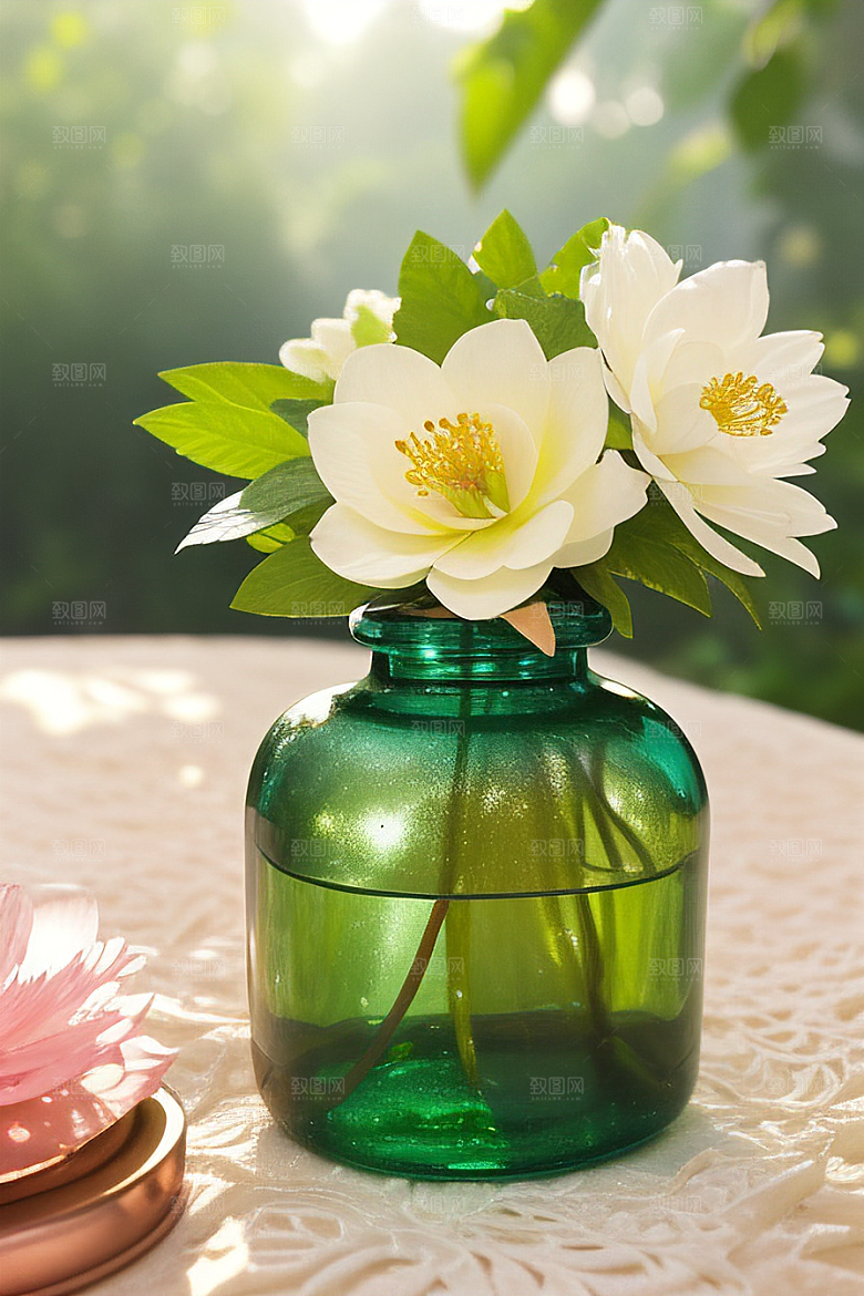 绿瓶插花的艺术之美