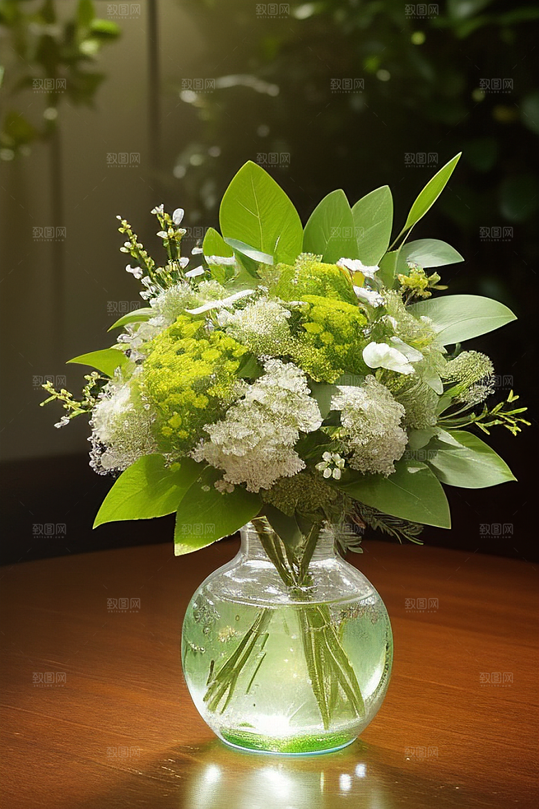 绿瓶插花的艺术之美