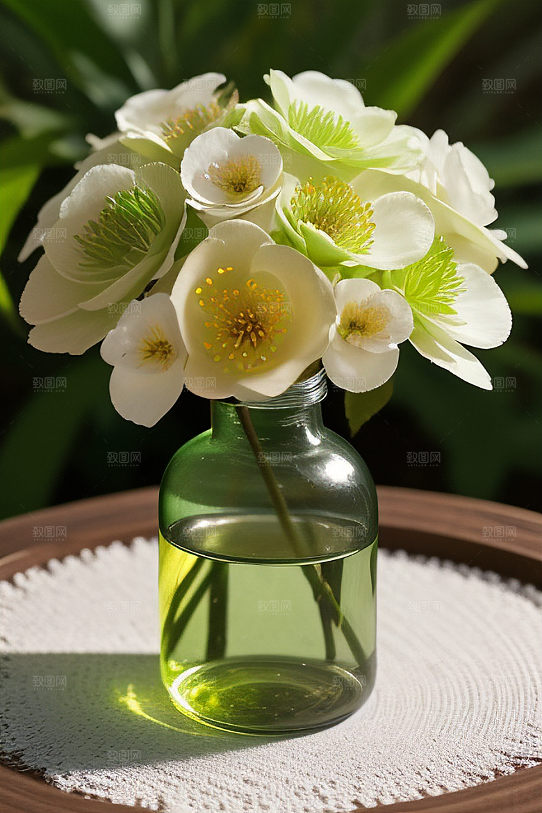 绿瓶插花大自然的精致呈现