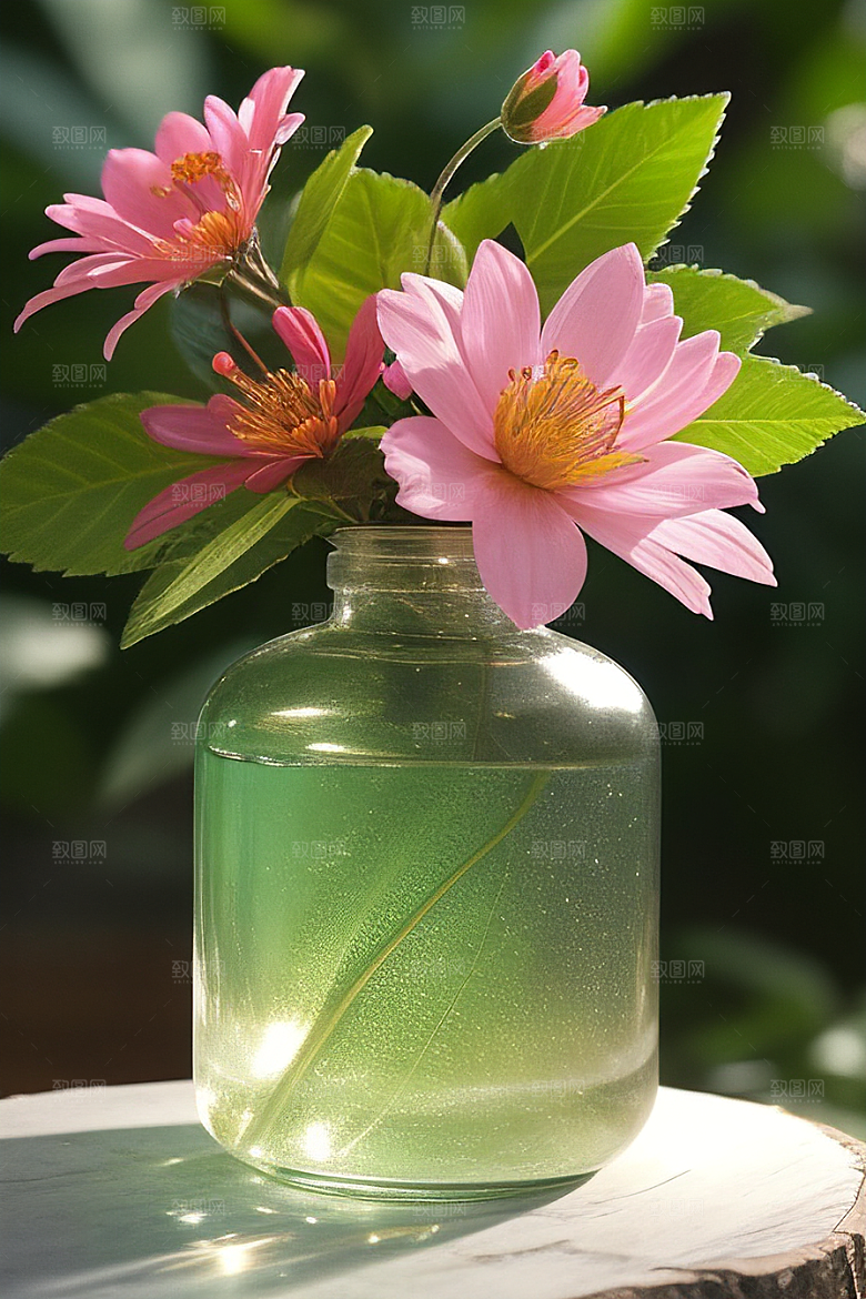 绿瓶插花大自然的精致呈现