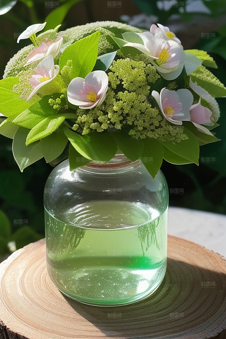 绿瓶插花大自然的精致呈现