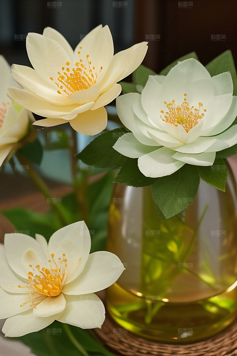 绿瓶插花大自然的精致呈现