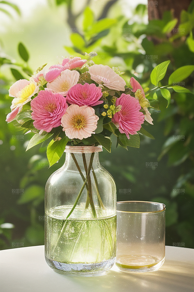 绿瓶插花大自然的精致呈现