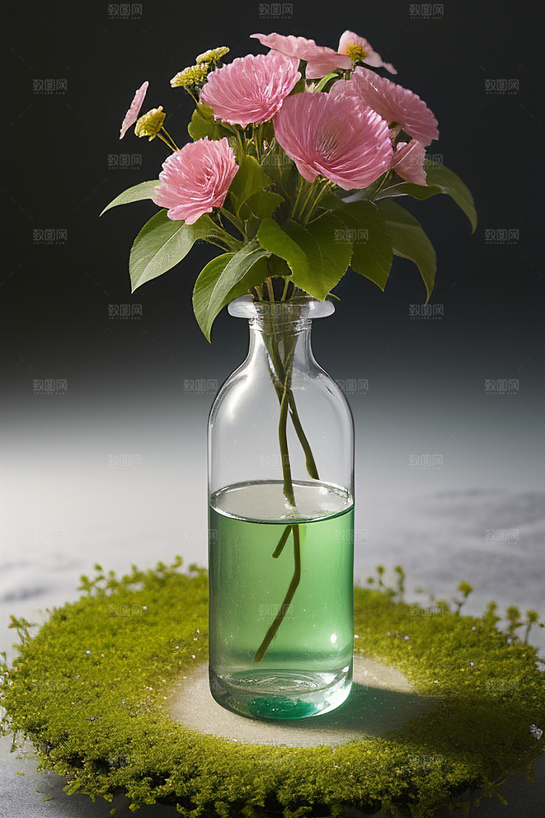 绿瓶插花优雅自然的融合