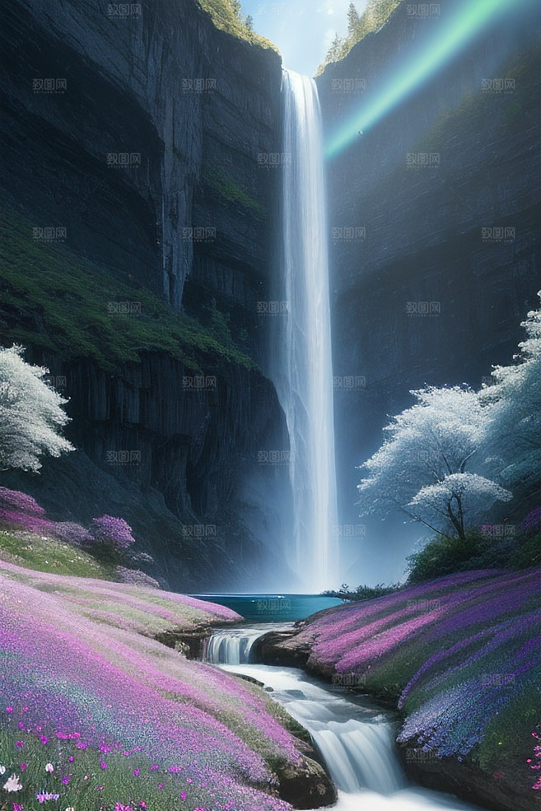 璀璨夜空蓝花瀑布挂毯