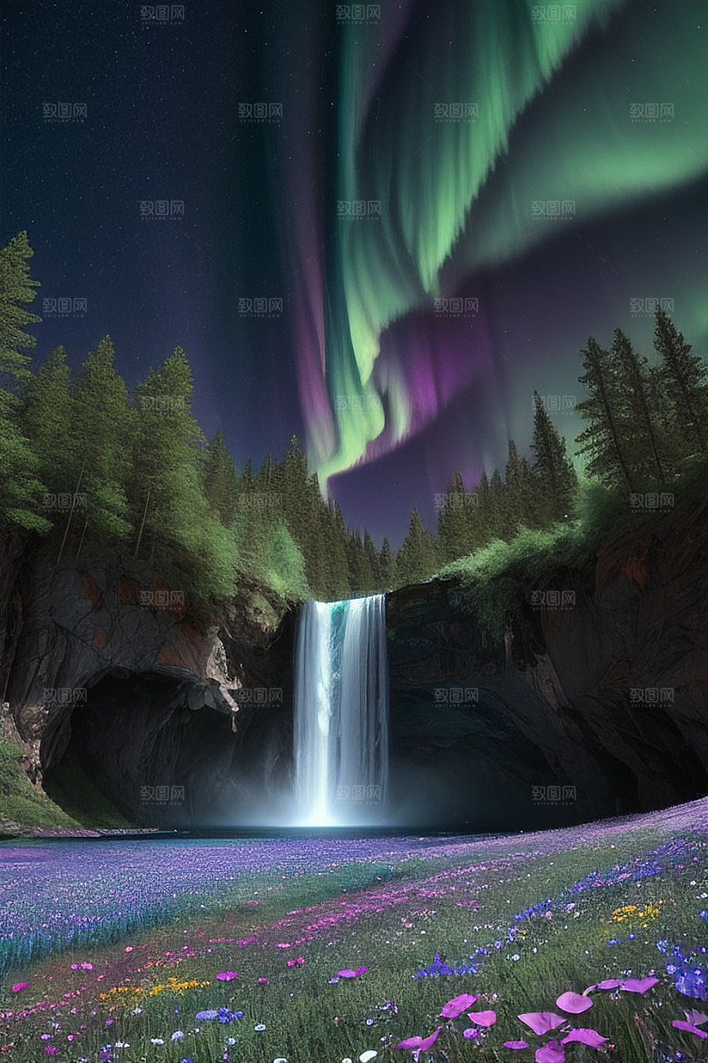 璀璨夜空蓝花瀑布挂毯
