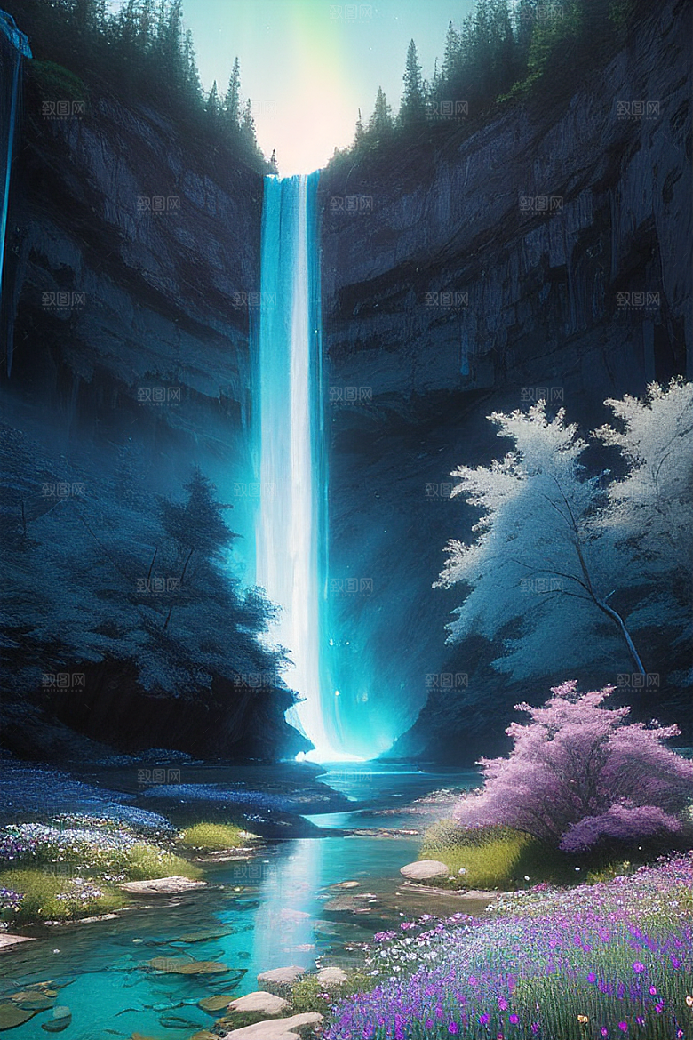 璀璨夜空蓝花瀑布挂毯