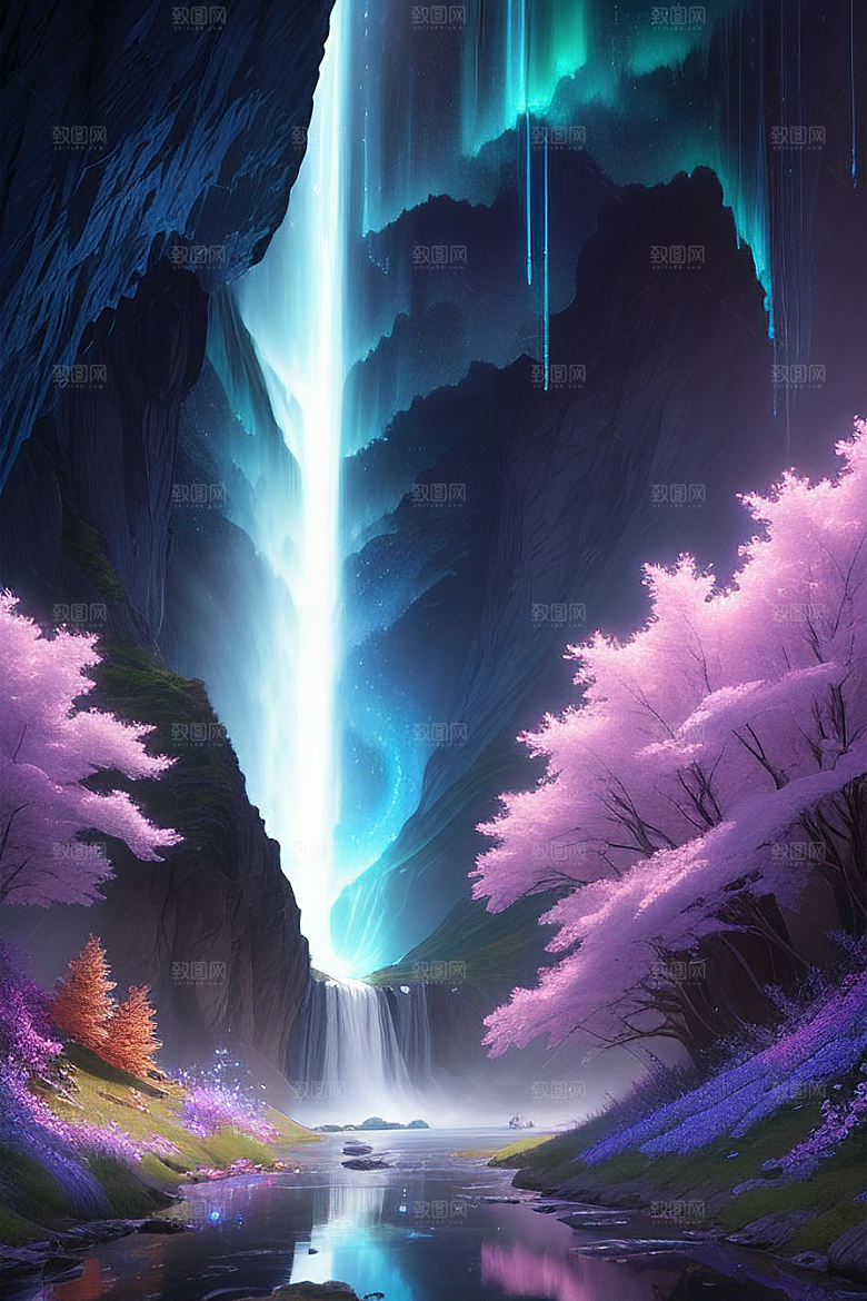 浮云瀑布星光迷人挂毯展示
