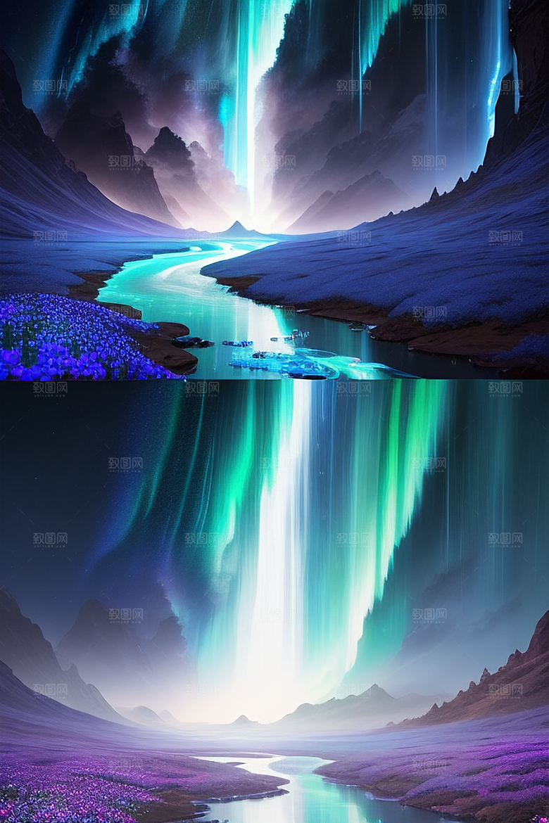 浮云瀑布星光迷人挂毯展示