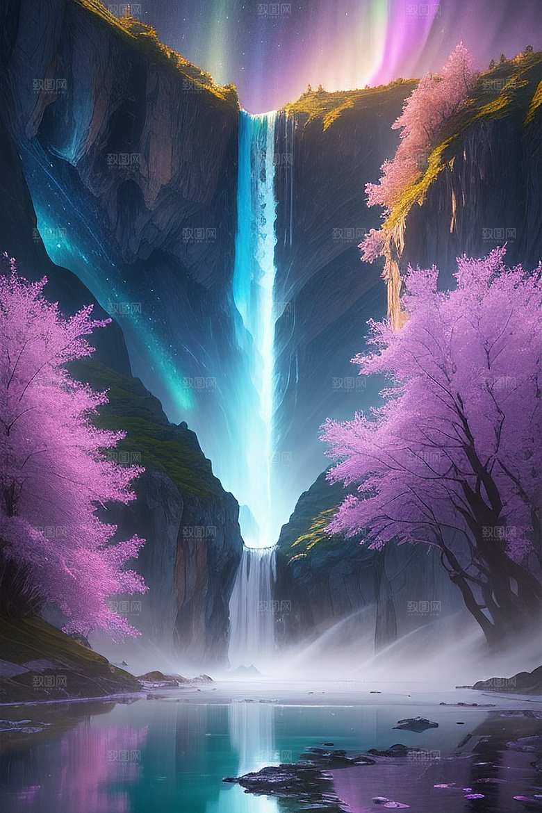 璀璨夜空蓝花瀑布挂毯