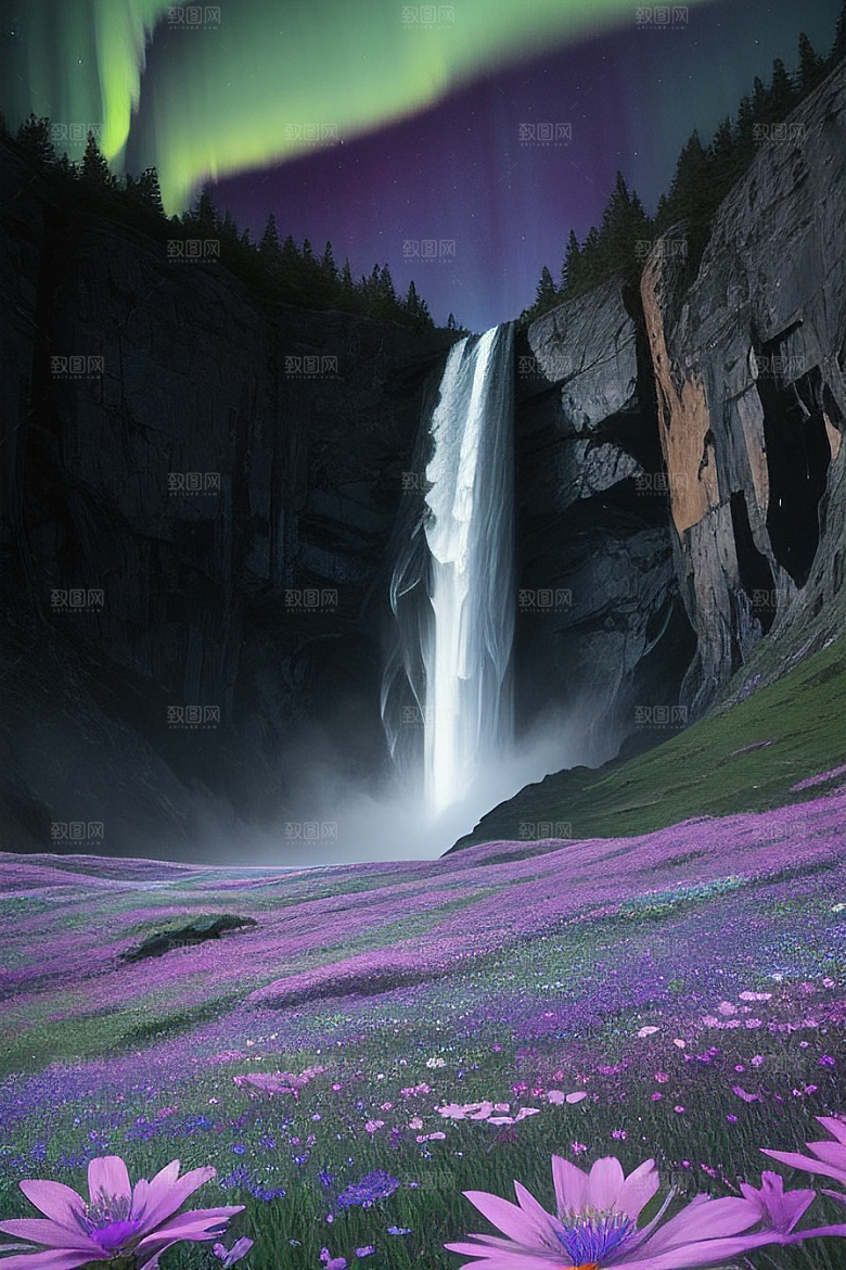璀璨夜空蓝花瀑布挂毯