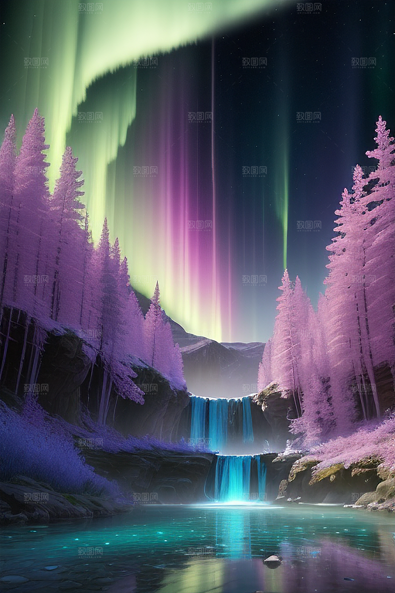 璀璨夜空蓝花瀑布挂毯