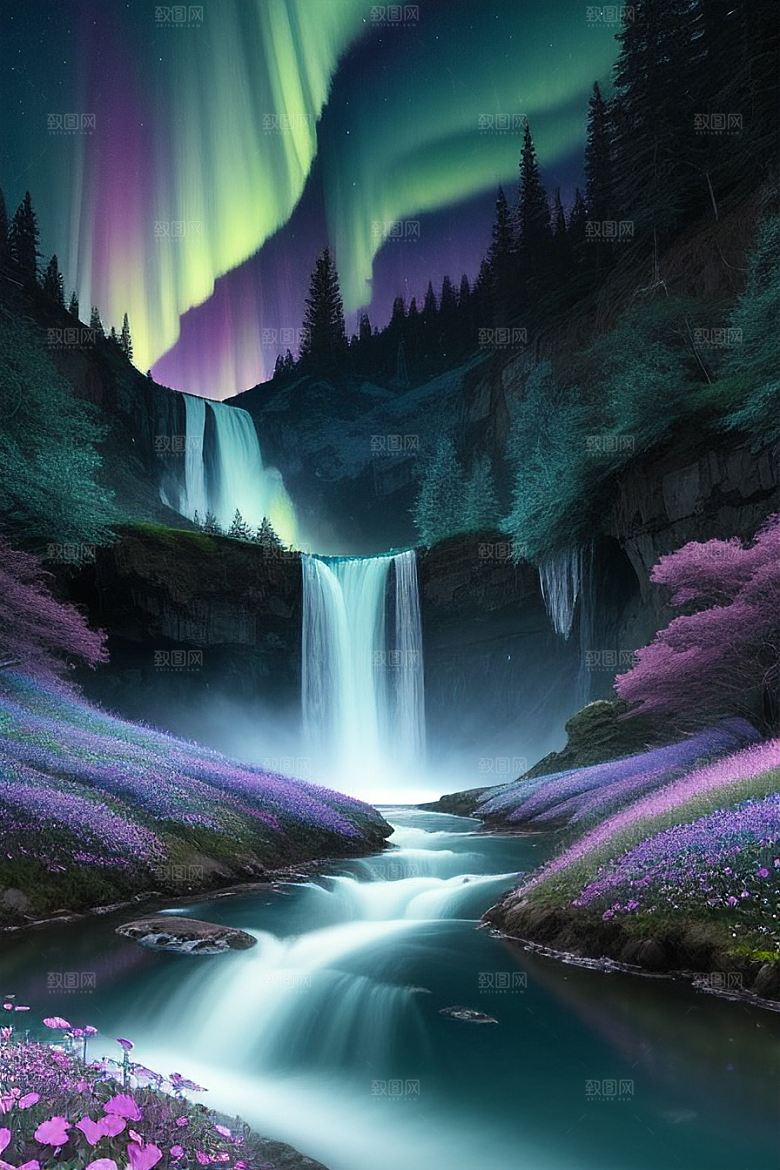 璀璨夜空蓝花瀑布挂毯