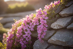 鲜花环绕的石头十字架