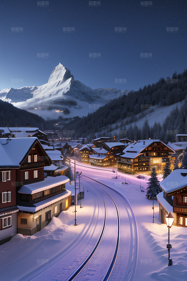 CG奇观紫光穿梭列车下的夜雪景色