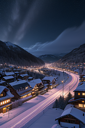 CG奇观紫光穿梭列车下的夜雪景色