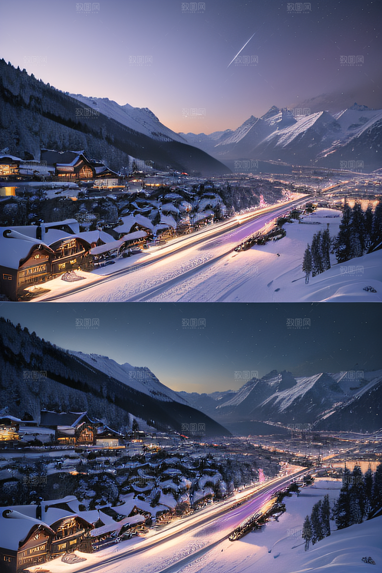 CG奇观紫光穿梭列车下的夜雪景色