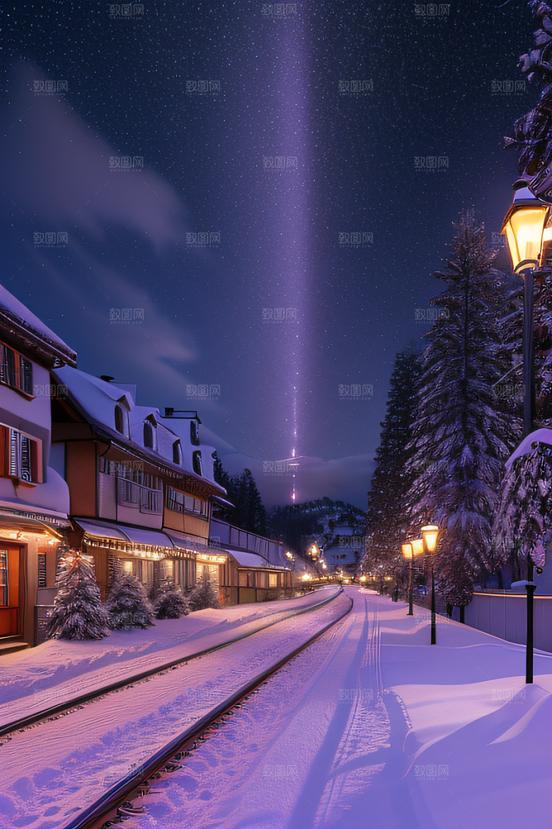 CG奇观紫光穿梭列车下的夜雪景色