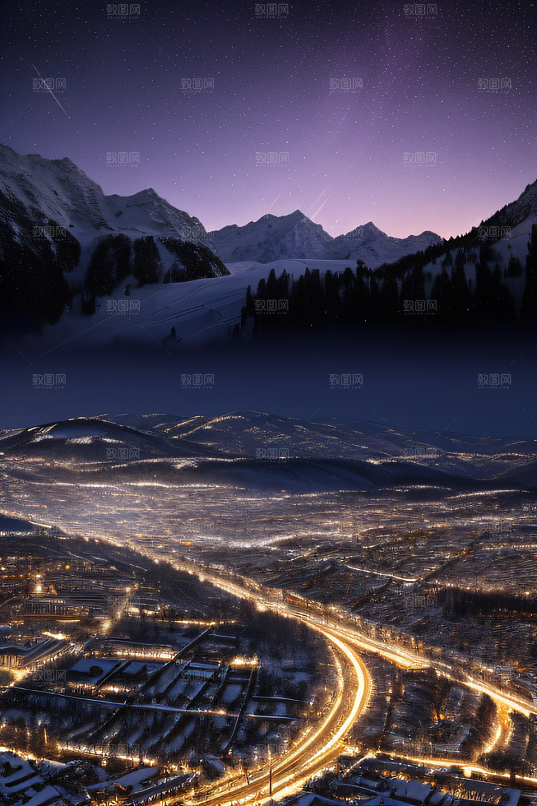 CG奇观紫光穿梭列车下的夜雪景色