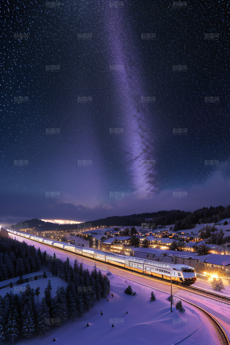 雪景细腻夜晚紫光照耀下的逼真效果