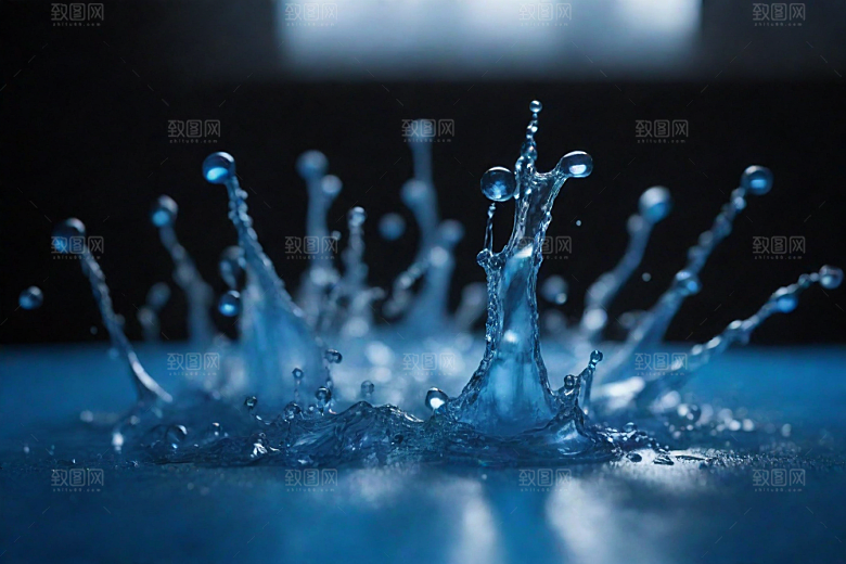 清澈的蓝色水花图片