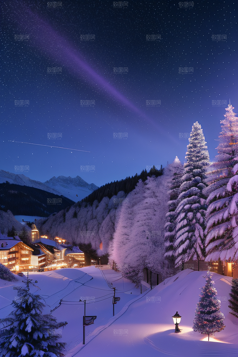 超现实CG紫光穿梭列车下的闪耀雪景