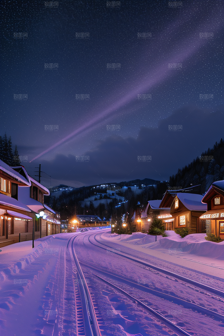 紫光瑞士夜晚的细雪与闪烁星空