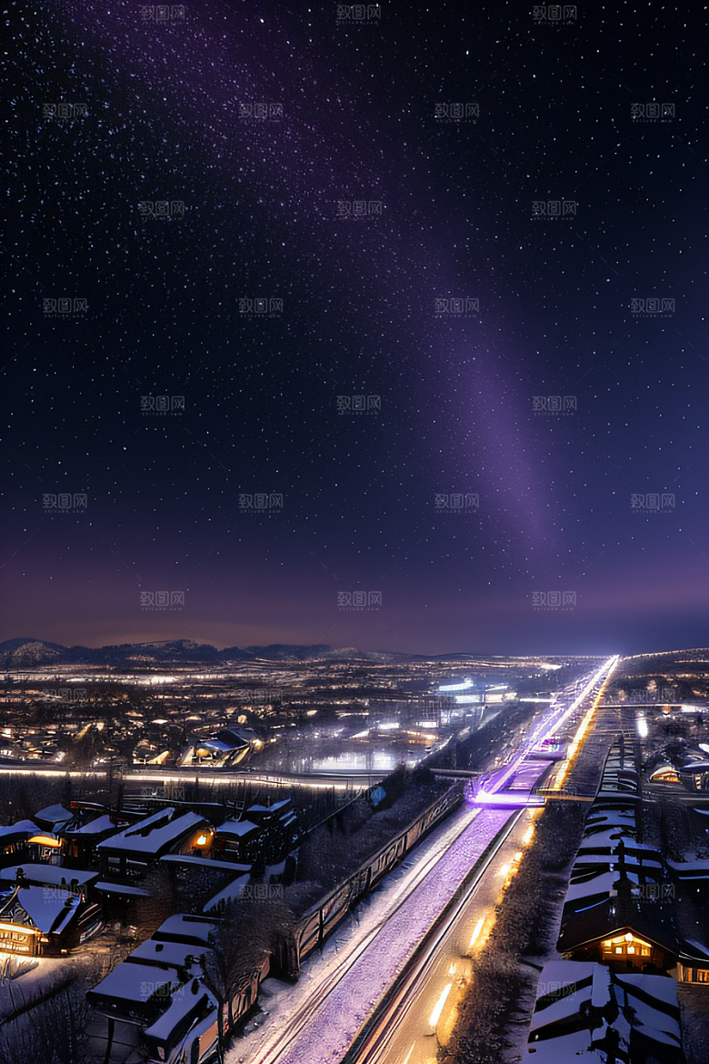 紫光瑞士夜晚的细雪与闪烁星空